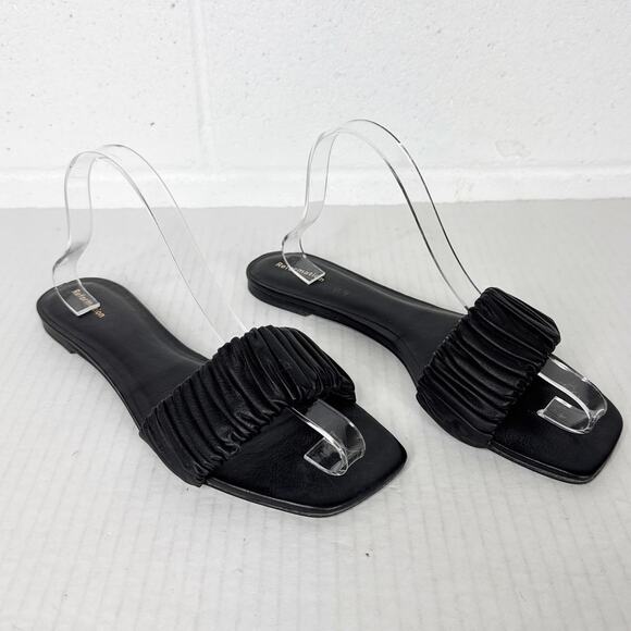 Reformation Sandals Womens Size 9.5 Black Marcella Ruched Slide Square Toe‎ - Picture 1 of 8